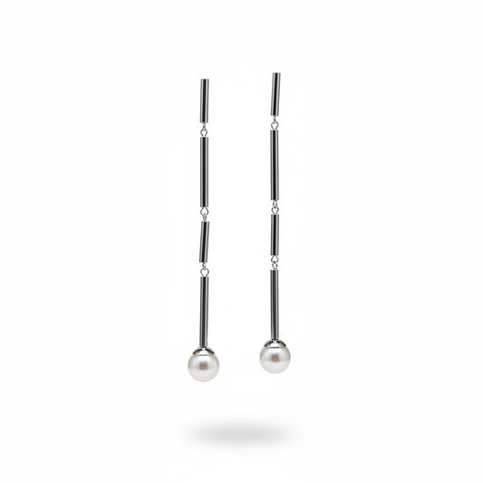 Aros  largos plateados con perla