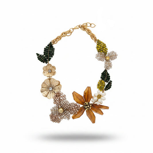 Collar floes rose y hojas verde