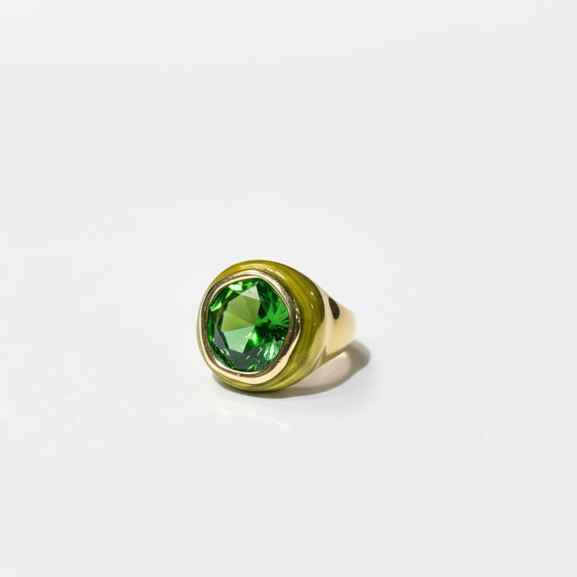 Anillo cristal y esmalte verde