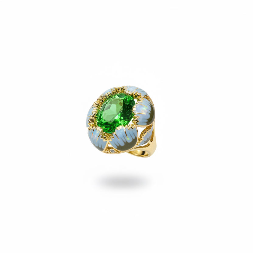 Anillo flor esmaltada con cristal