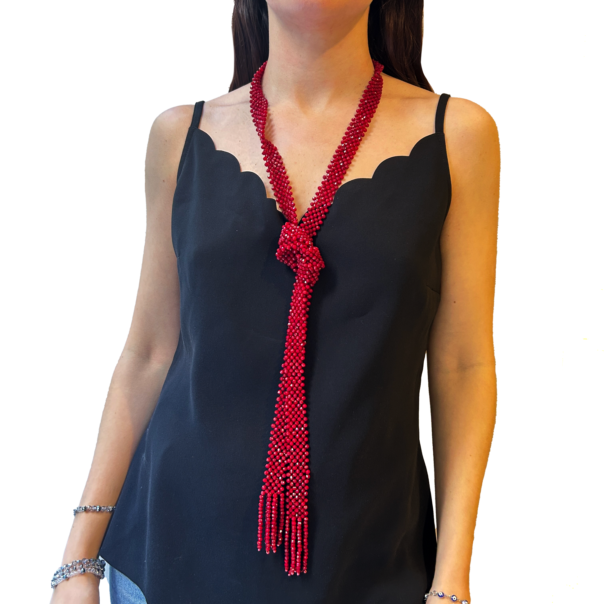 collar rojo de cristales
