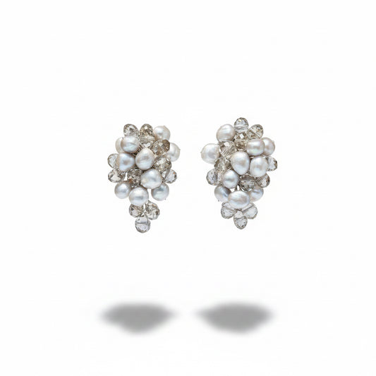 Aros perla gris y cristal humo