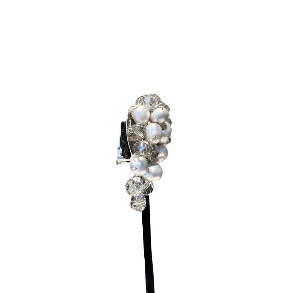 Aros perla gris y cristal humo