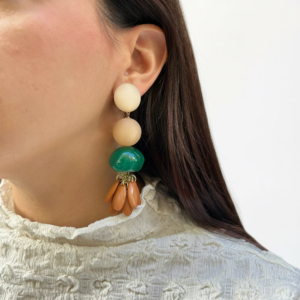 Aros beige marron y verde
