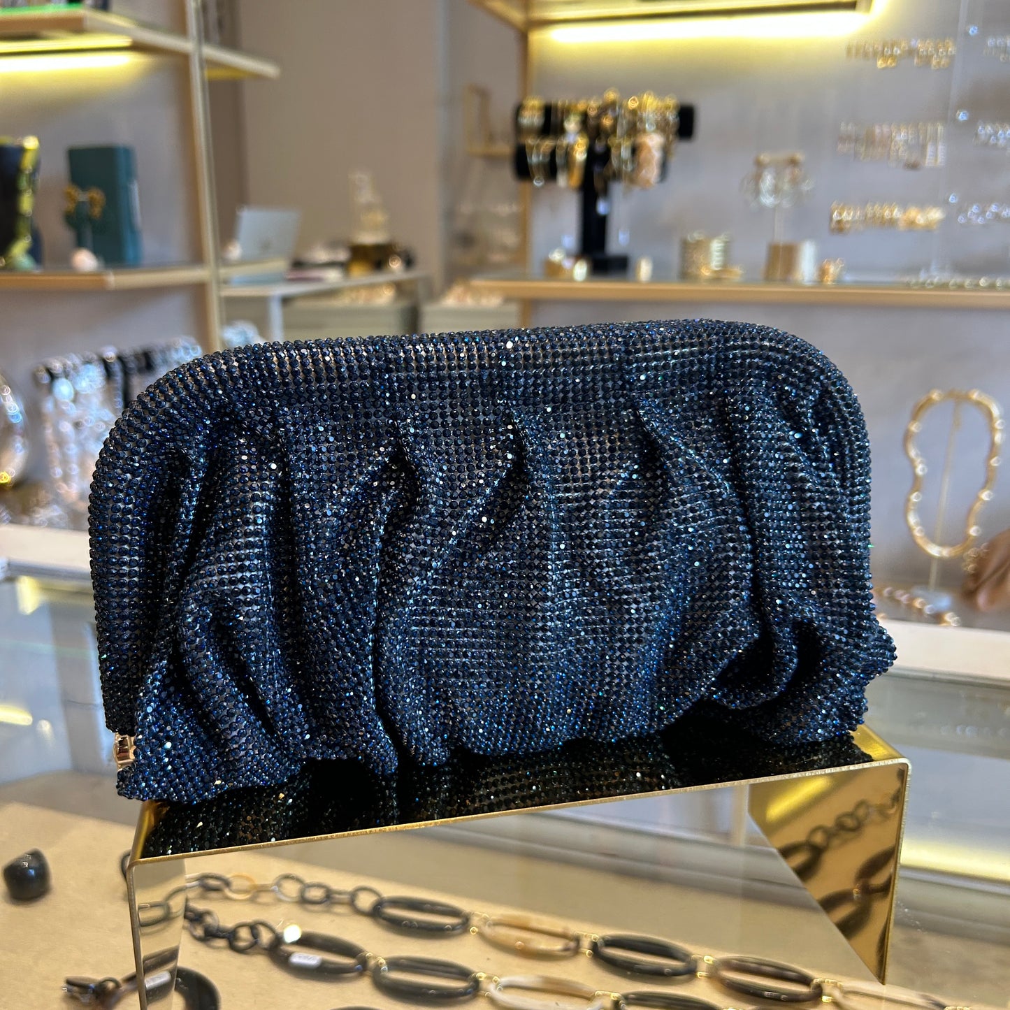 Bolso malla de strass azul