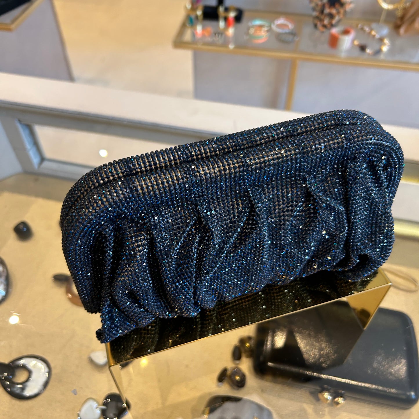 Bolso malla de strass azul