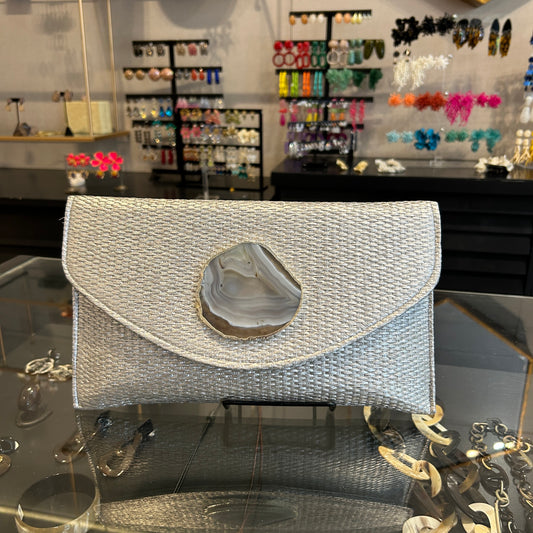 sobre rafia plateado 