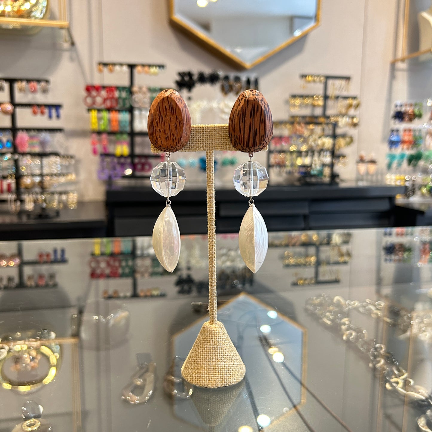 Aros madera nacar y resina largo