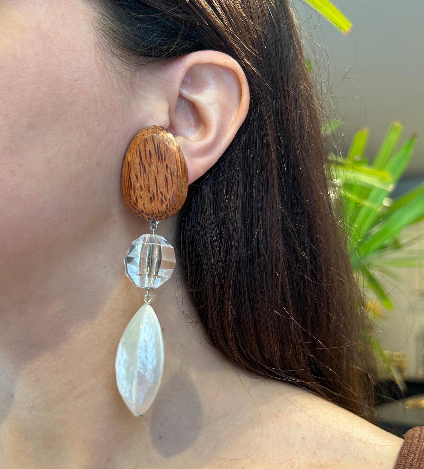 Aros madera nacar y resina largo