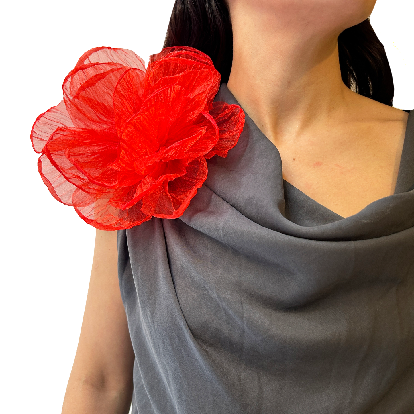 Broche  flor organza grande
