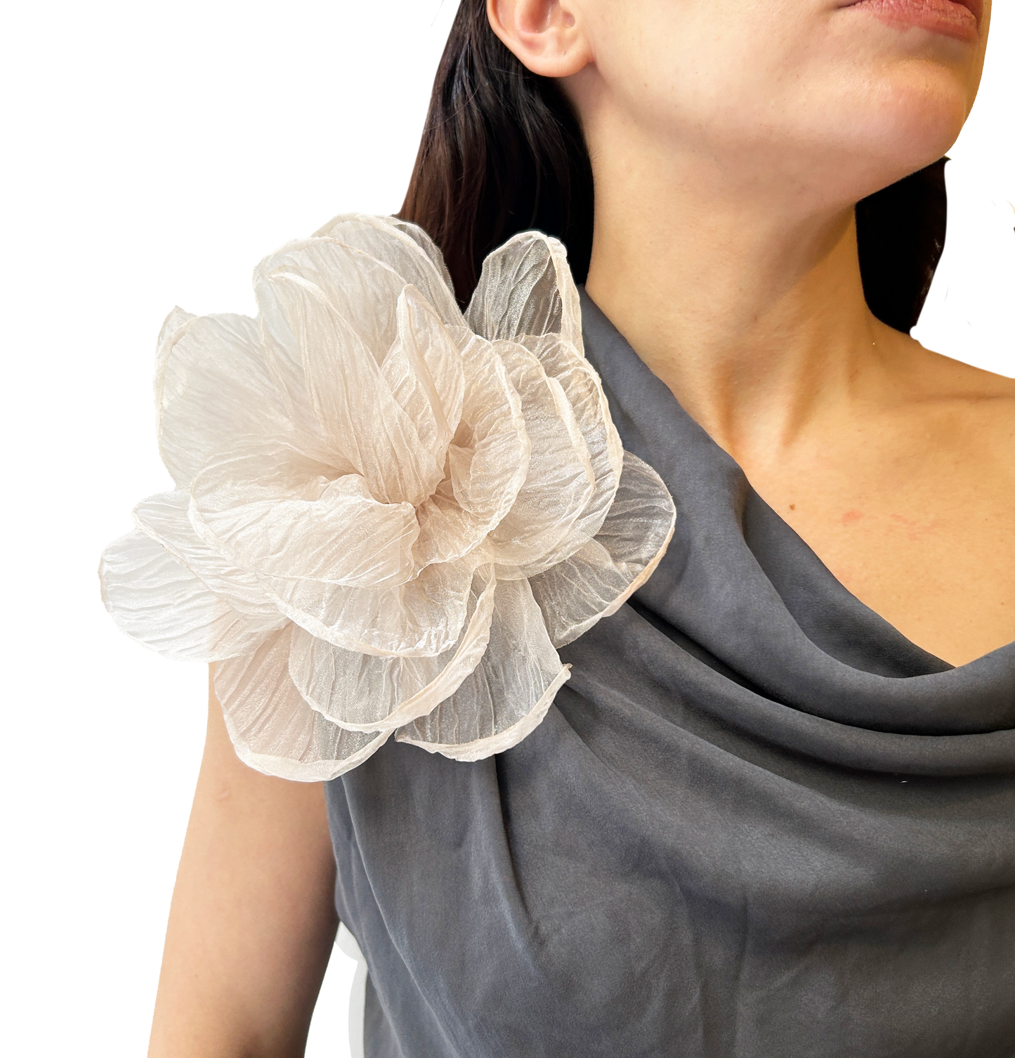 Broche  flor organza grande