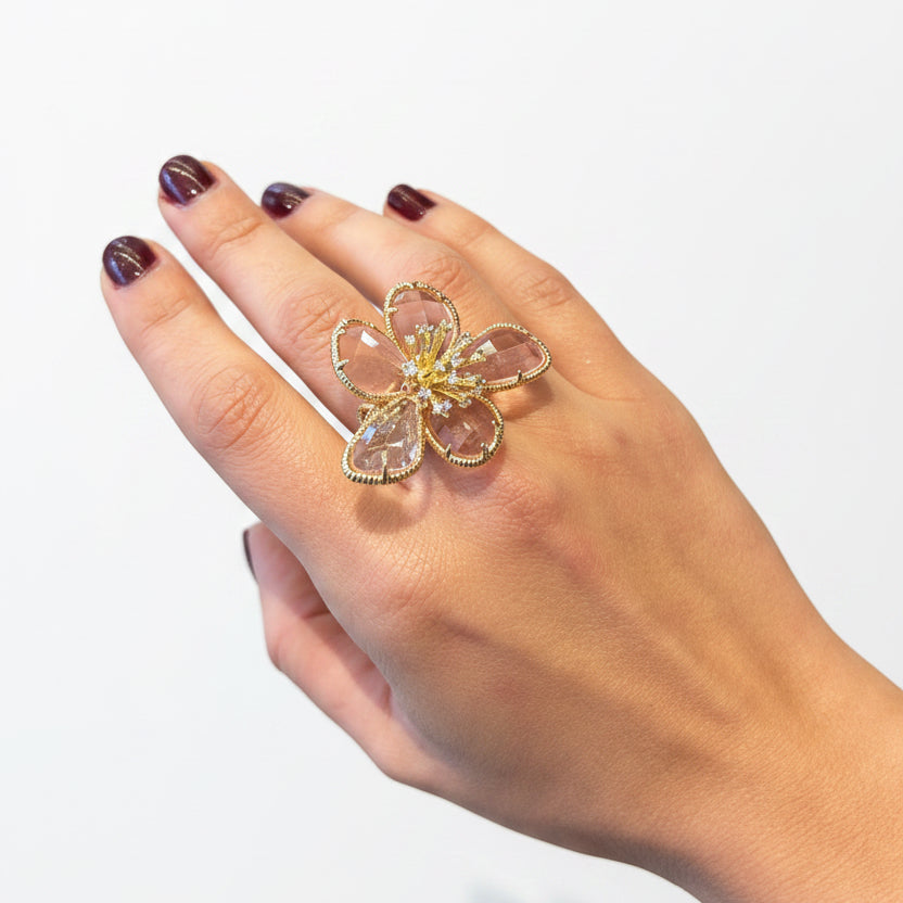 Anillo flor cristal translucido