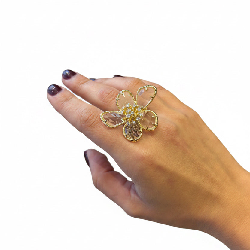 Anillo flor cristal translucido