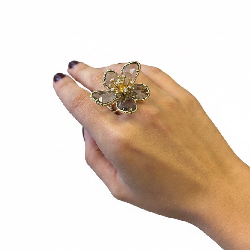 Anillo flor cristal translucido