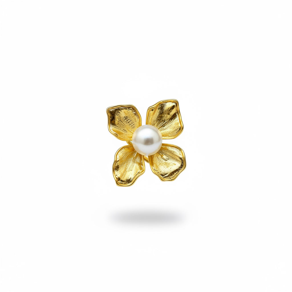 Anillo flor con perla