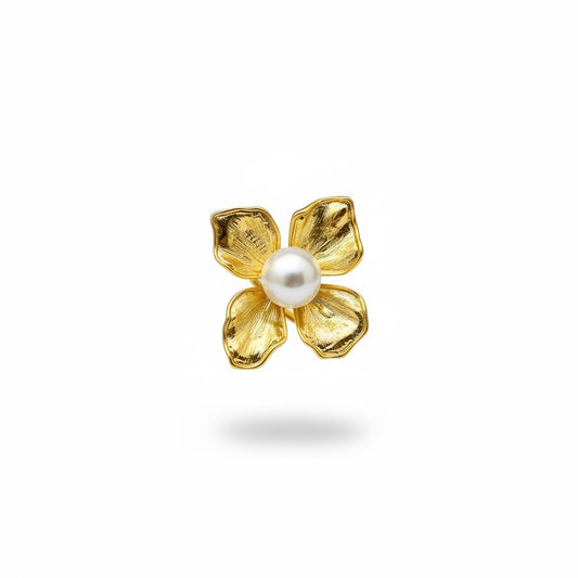 Anillo flor con perla