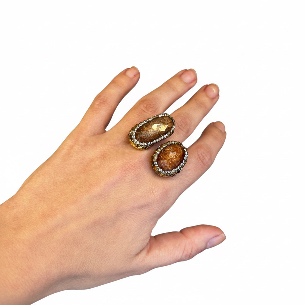 Anillo doble piedra marron