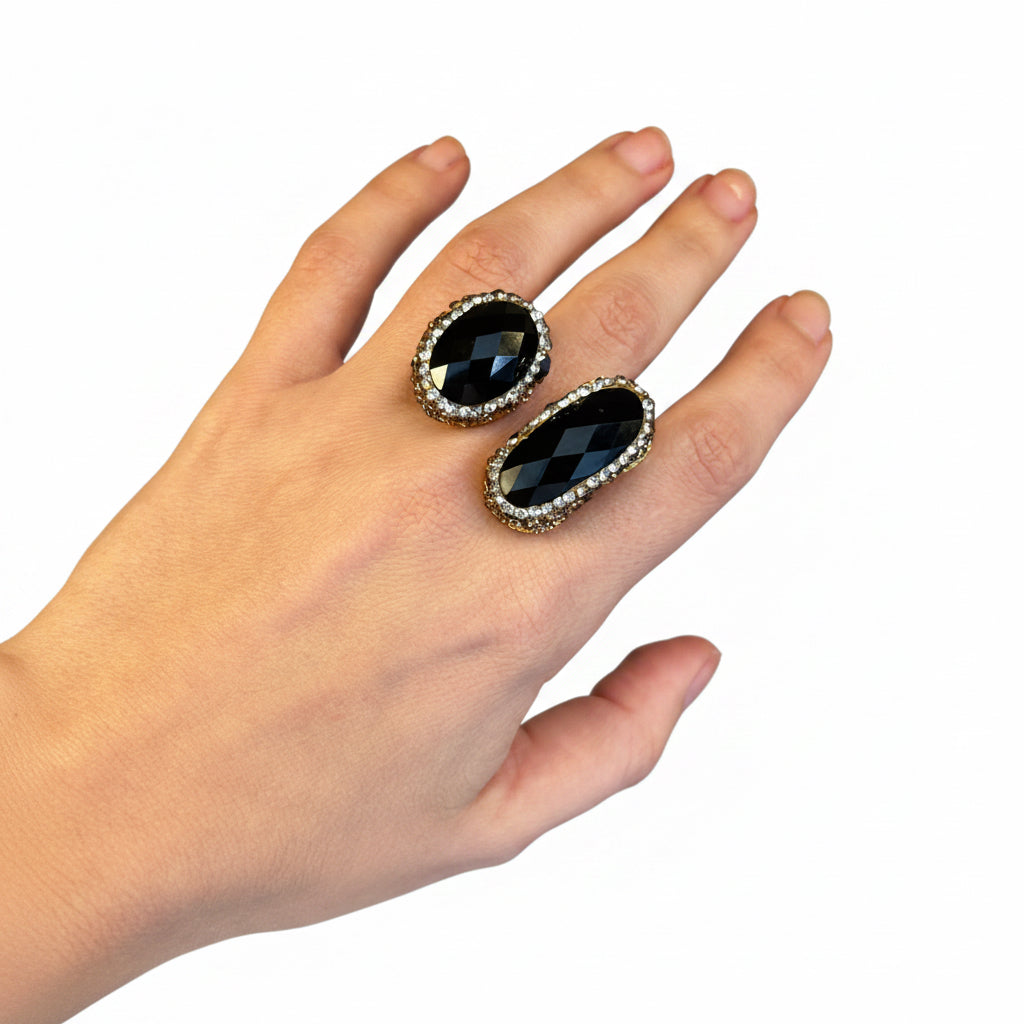 Anillo doble piedra negra