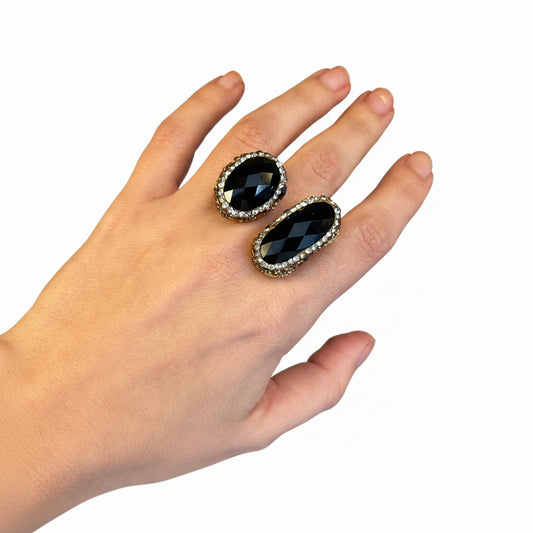 Anillo doble piedra negra