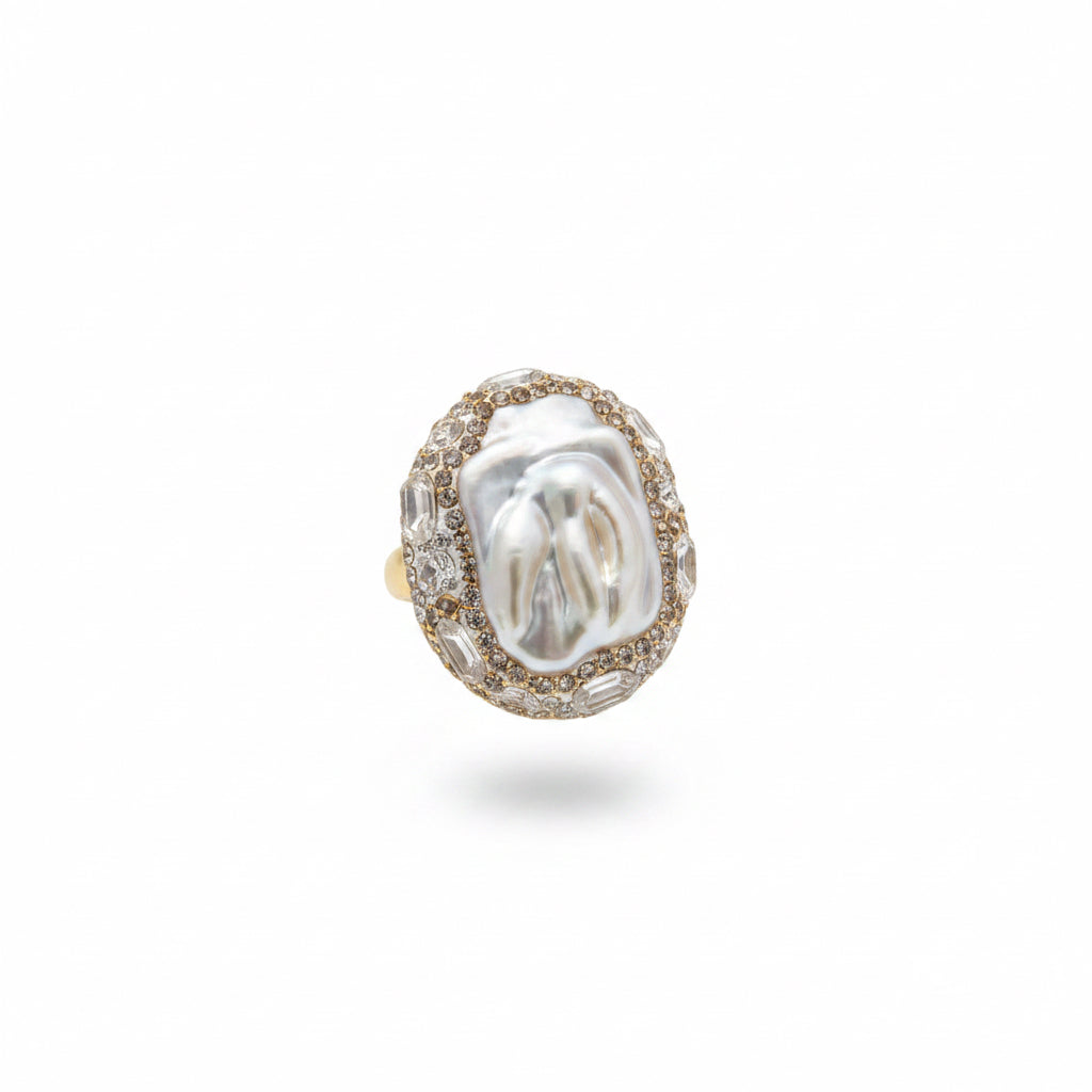 anillo de perla con strass 