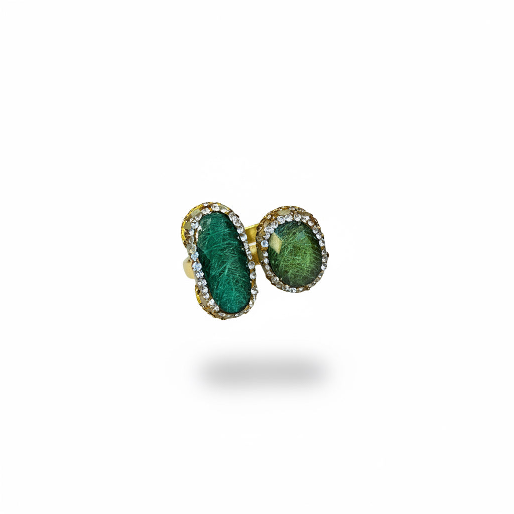 Anillo cristal verde doble
