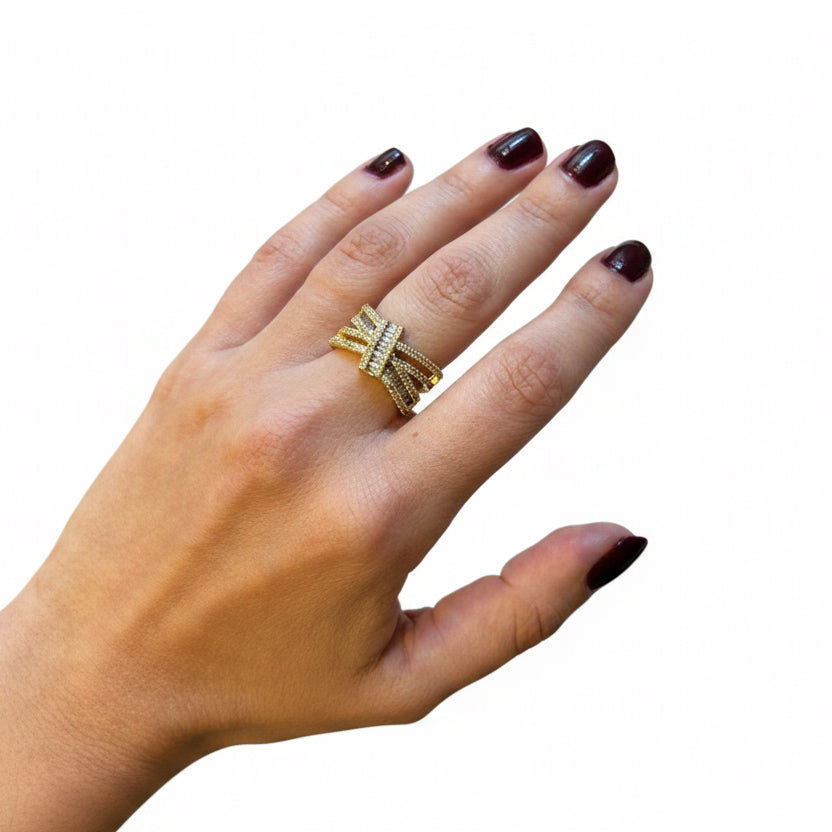 Anillo zirconia doble con traba