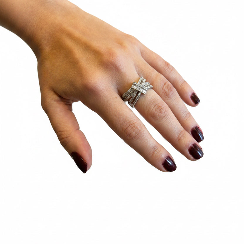 Anillo zirconia doble con traba