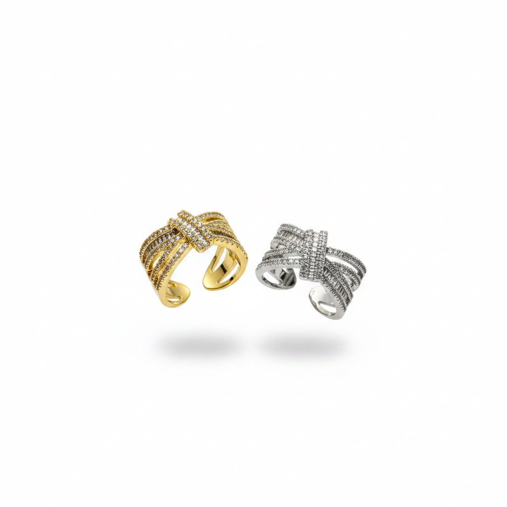 Anillo zirconia doble con traba