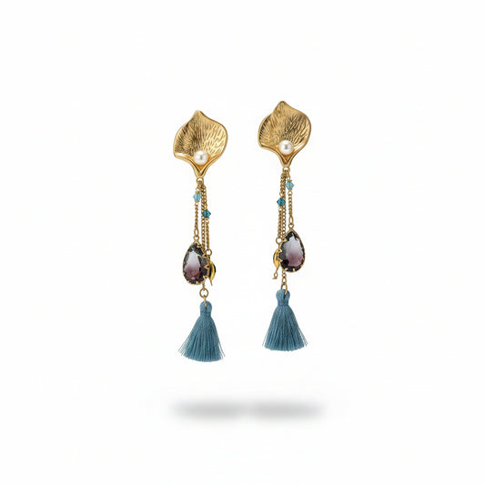 Aros azul con perla