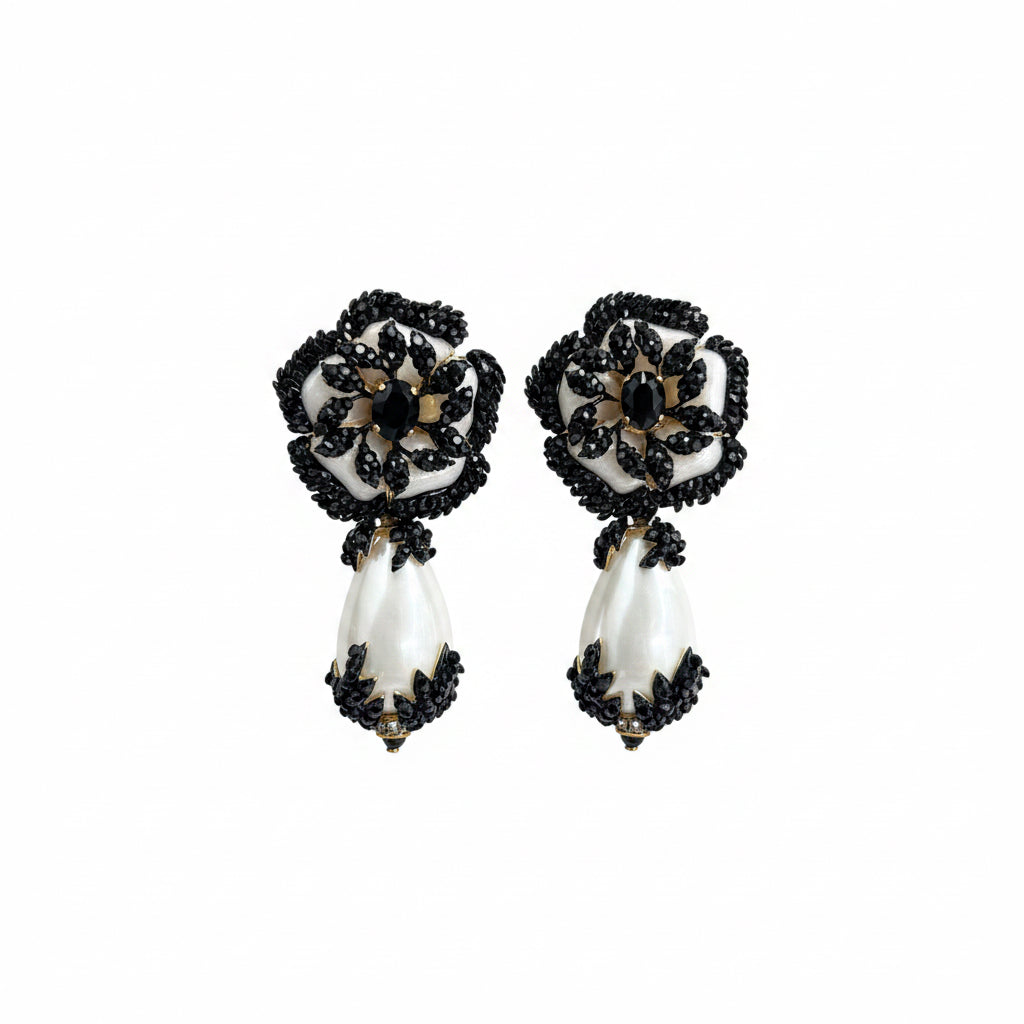 Aros cristal negro  con perla
