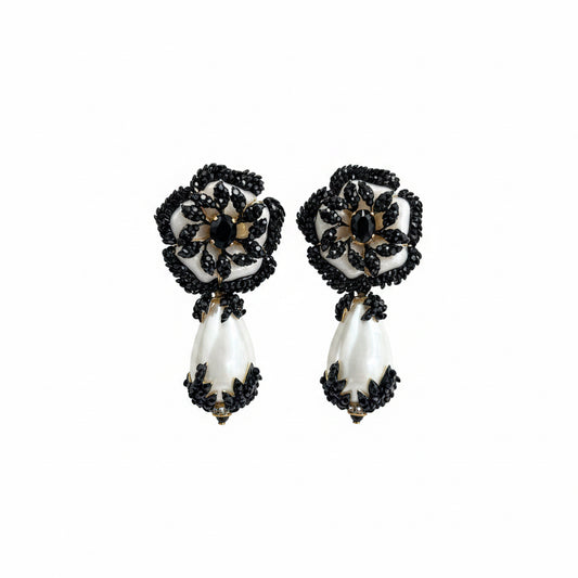 Aros cristal negro  con perla