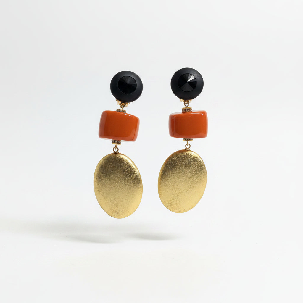 Aros dorado negro y coral