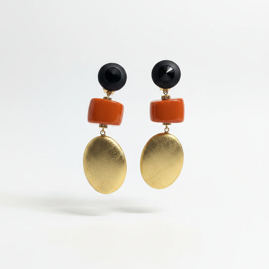 Aros dorado negro y coral