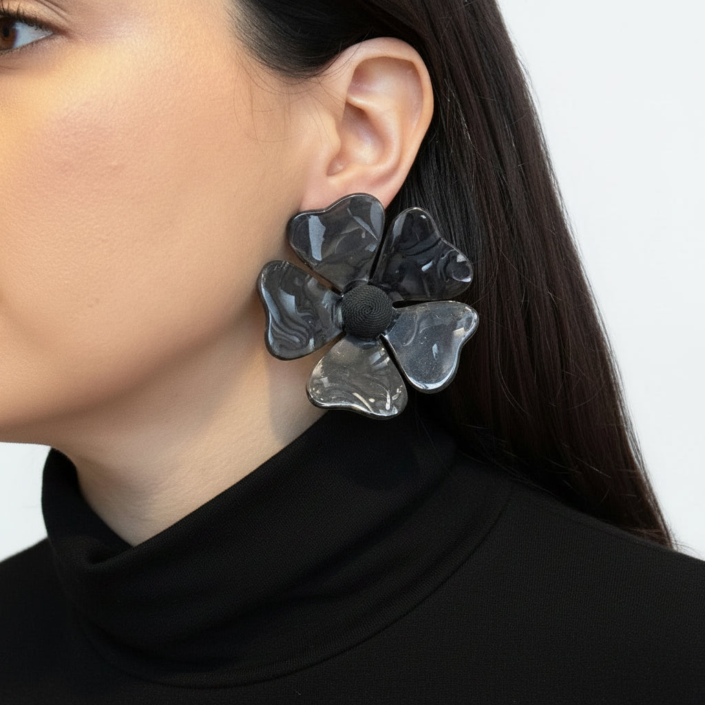 Aros flores de resina negra