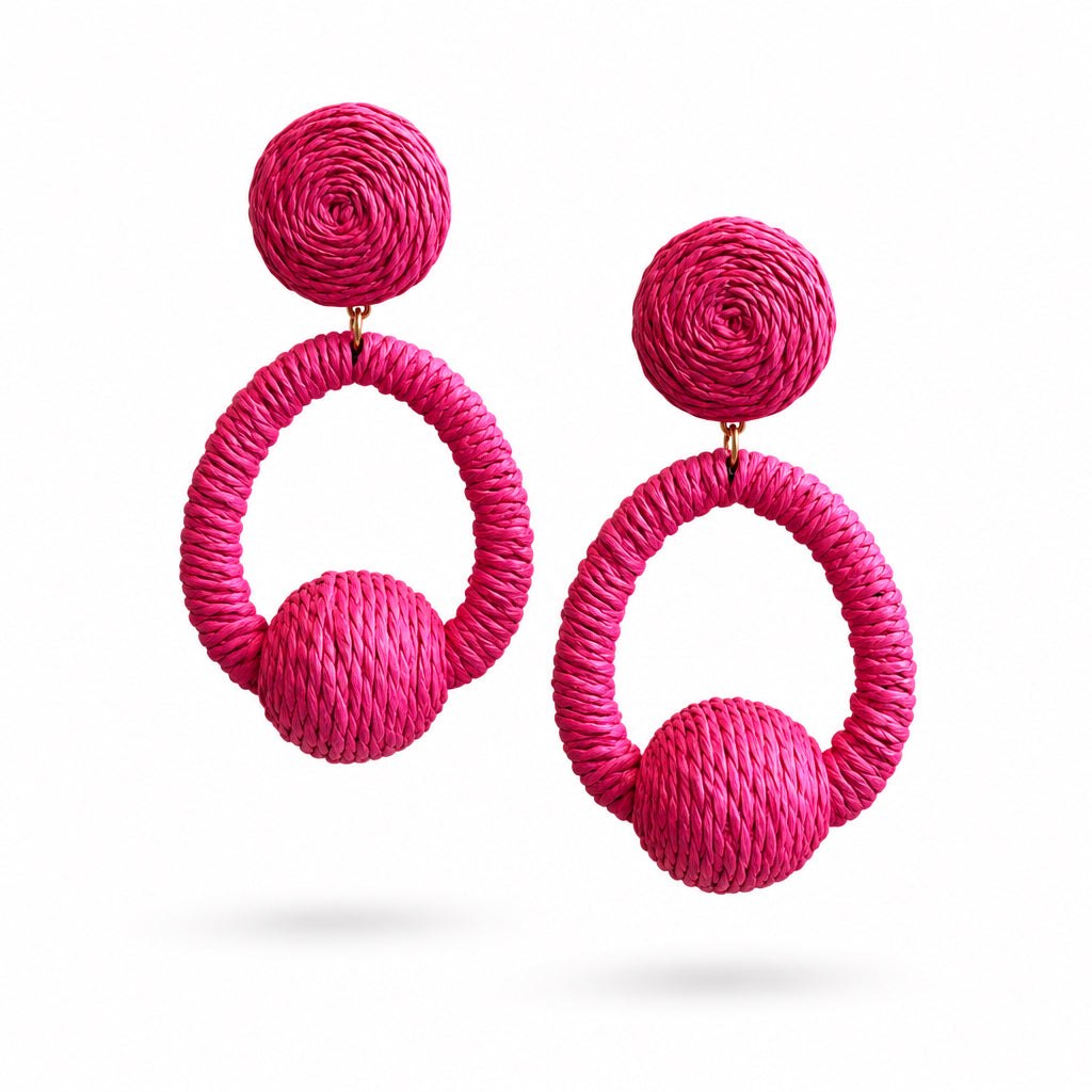 Aros rafia fucsia