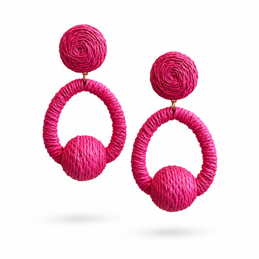 Aros rafia fucsia