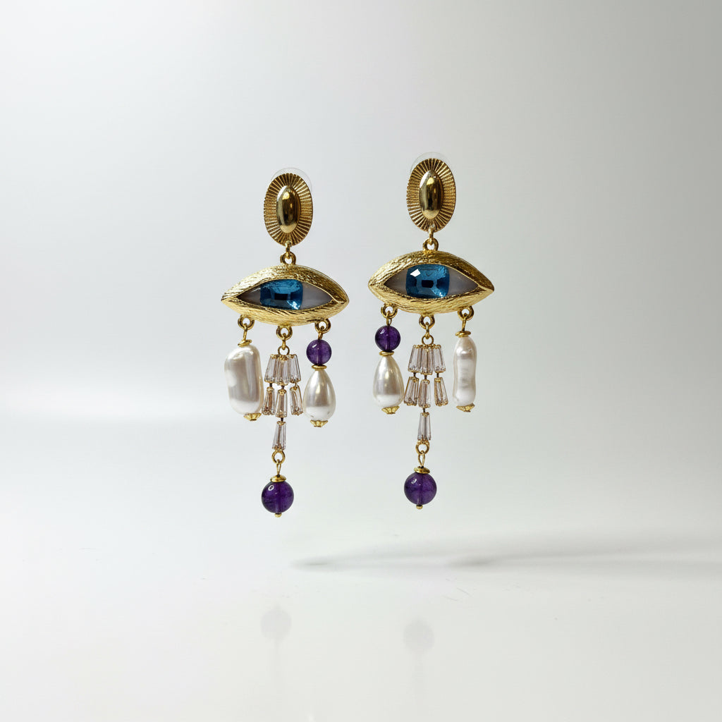 Aros ojo con dije de perlas