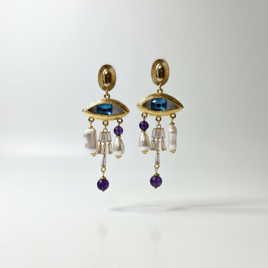 Aros ojo con dije de perlas