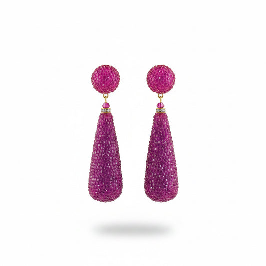 Aros gota fucsia de cristal