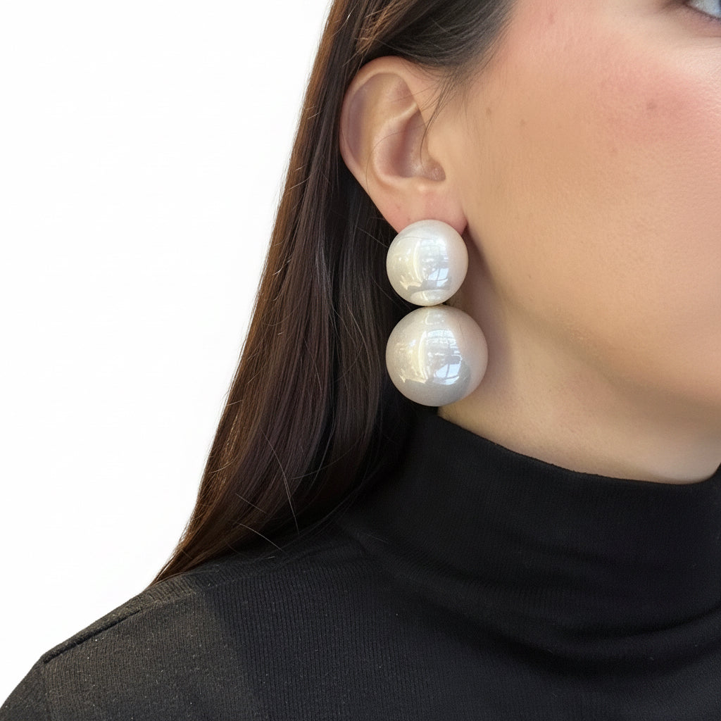 Aros doble perla grandes