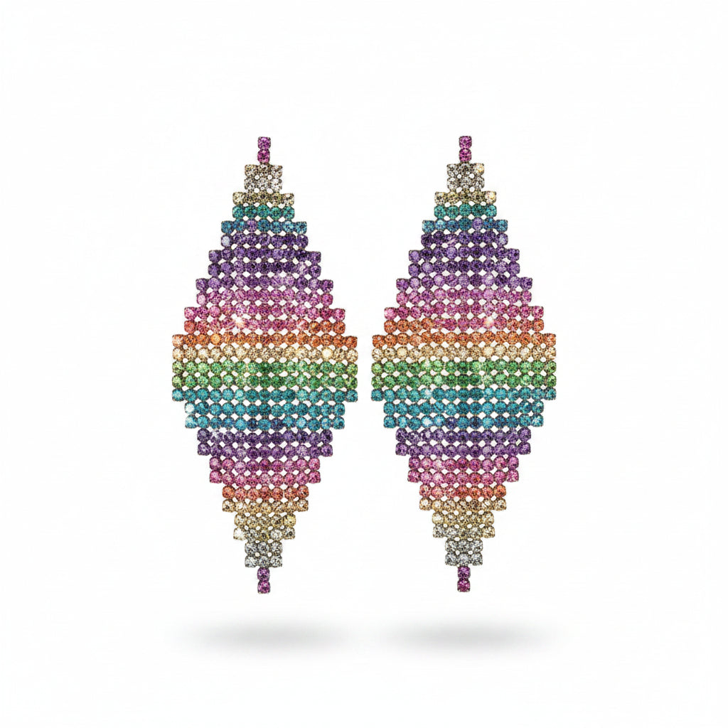 Aros rombo de strass multicolor