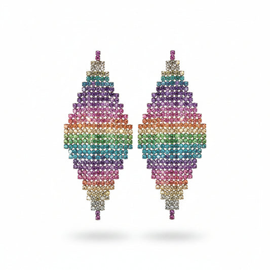 Aros rombo de strass multicolor