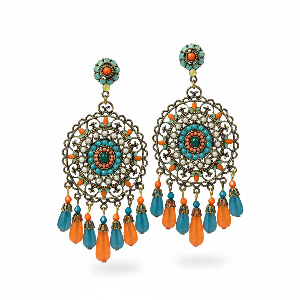 Aros naranja y turquesa