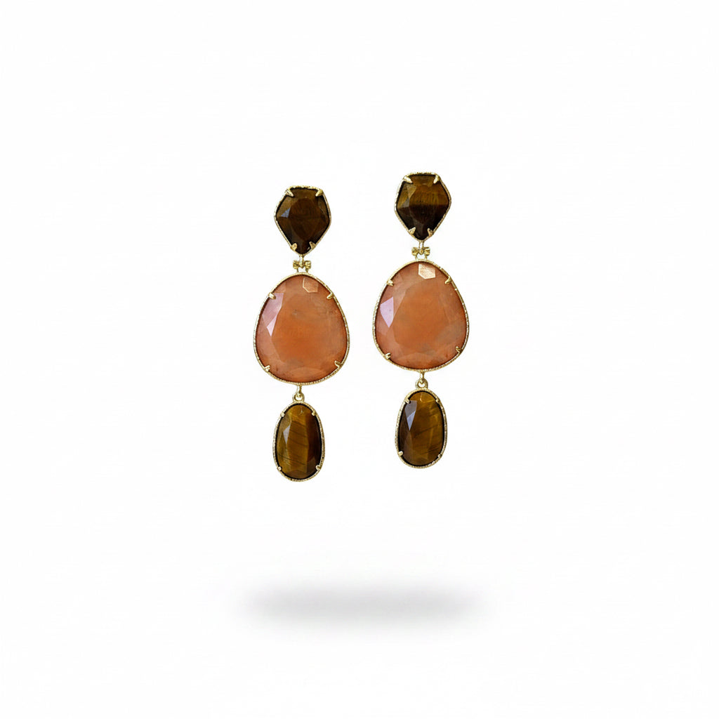 Aros piedra natural rosa y ojo de tigre