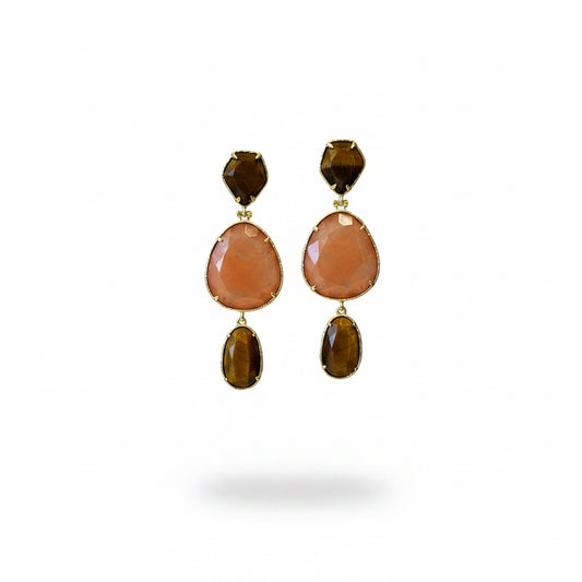 Aros piedra natural rosa y ojo de tigre