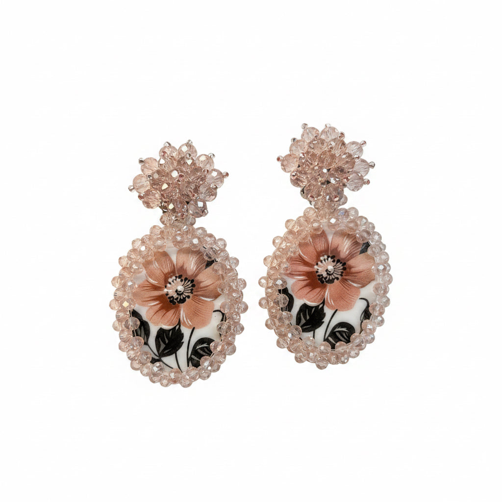 Aros rosa con flor negra