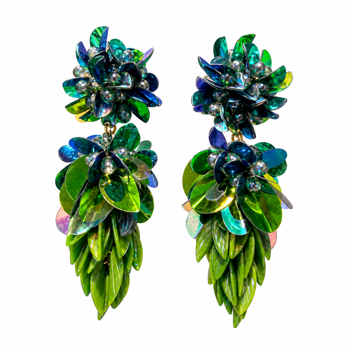 Aros lentejuela y resina verde
