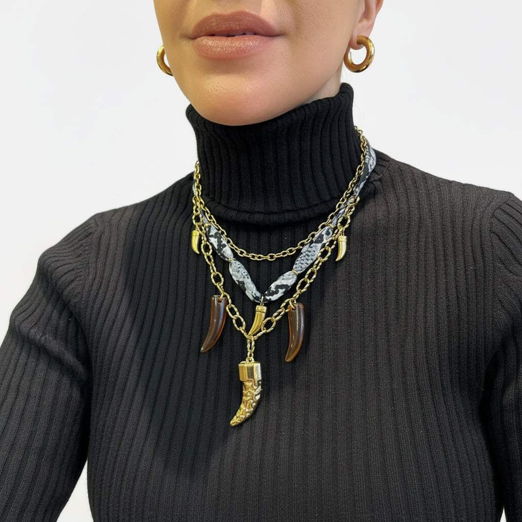 Collar cadena animal print y dijes