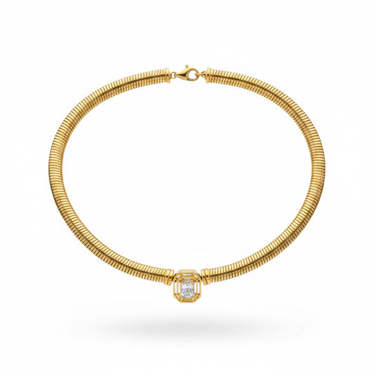 Collar malla dorada con cristal