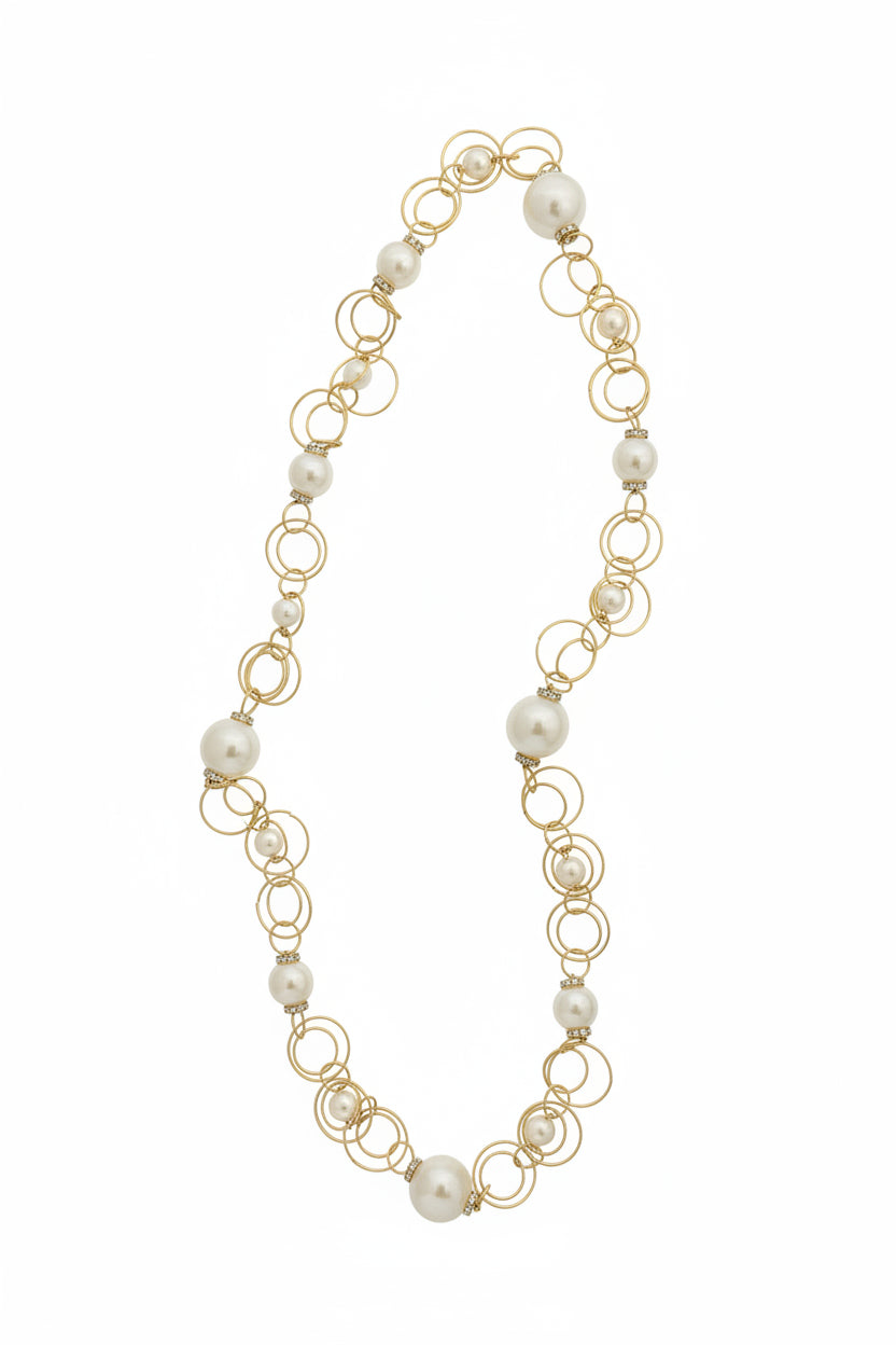 Collar arandelas dorada con perla